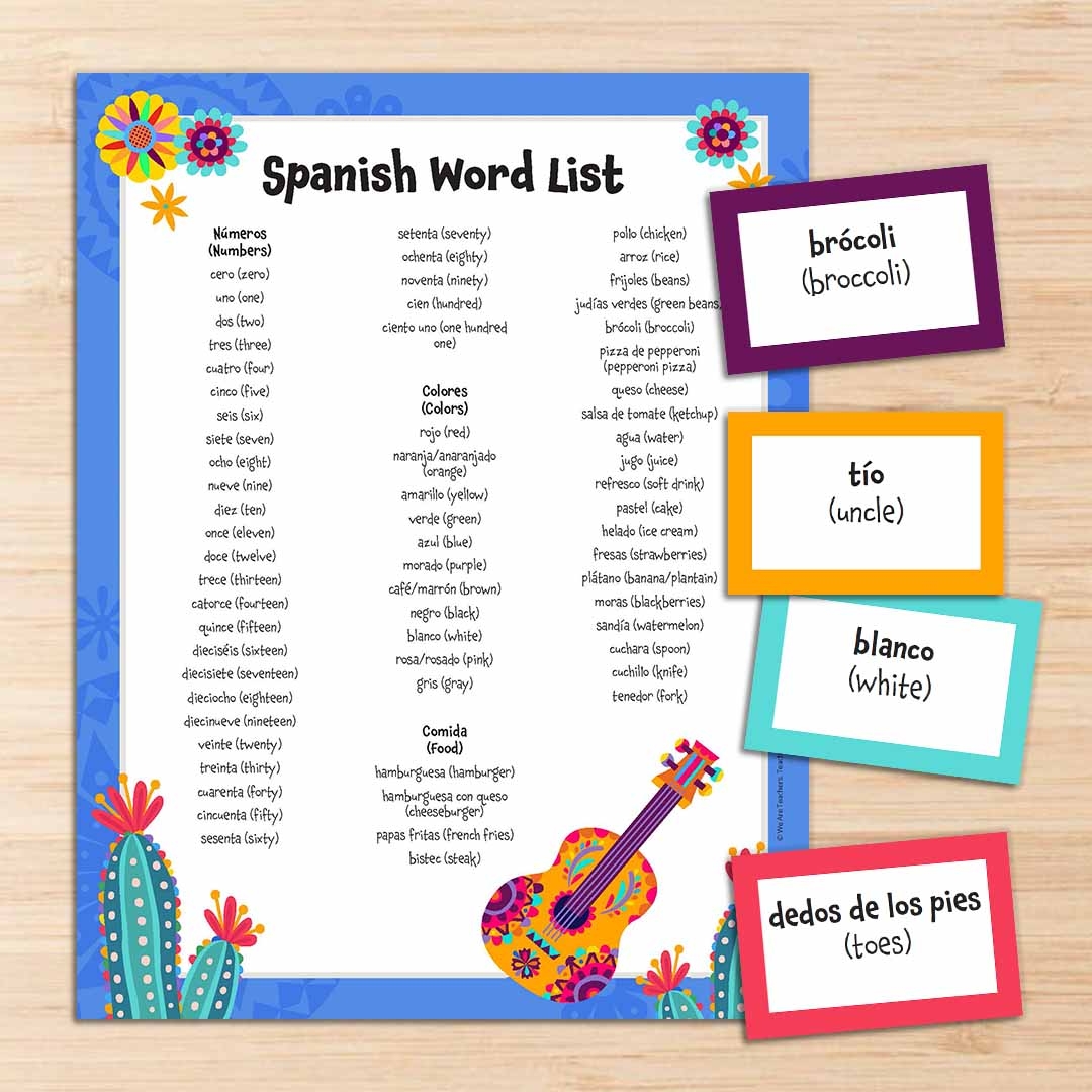 Spanish Vocabulary Words Free Printable List And Teaching Ideas Spanish Vocabulary Words Free Printable List And Teaching Ideas