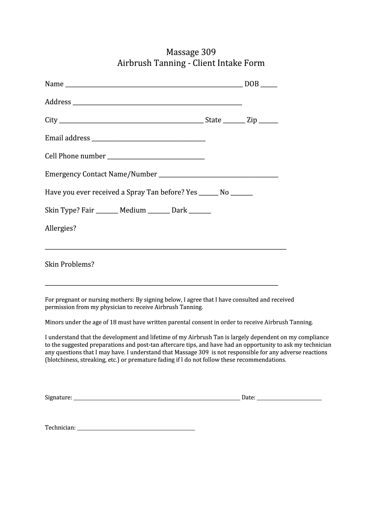Spray Tan Client Consultation Form Fill Out amp Sign Online DocHub