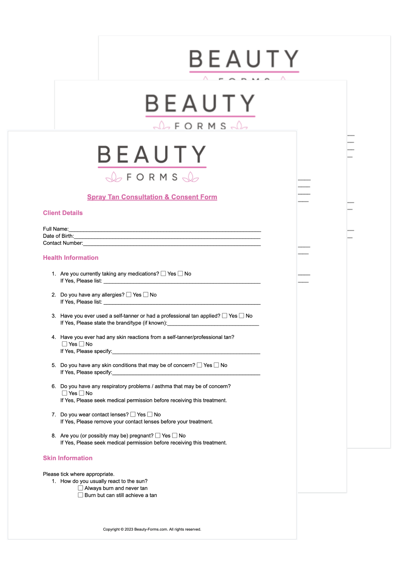Spray Tan Consent PDF Printable PDF Download