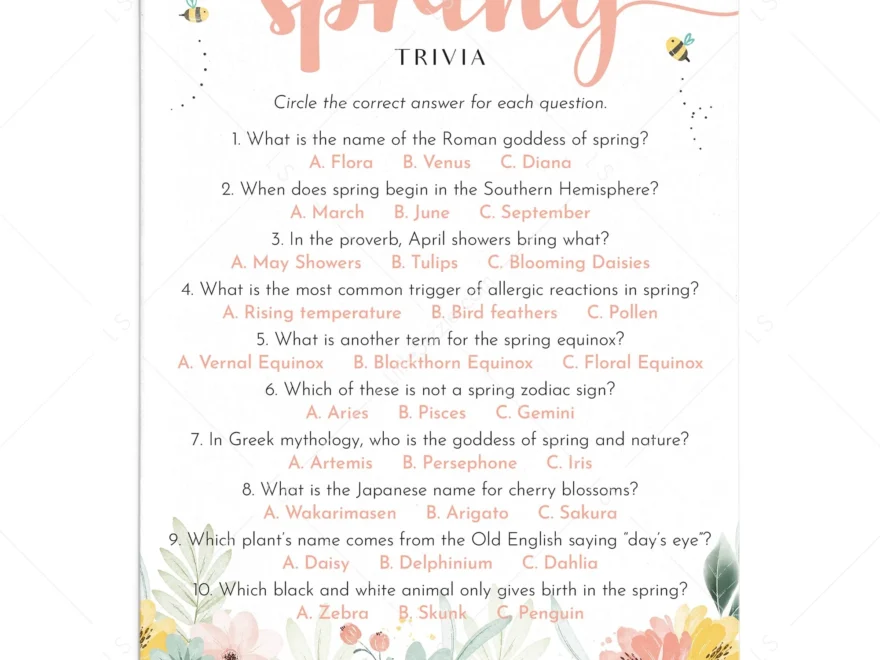 Spring Trivia Questions And Answers Printable Springtime Quiz
