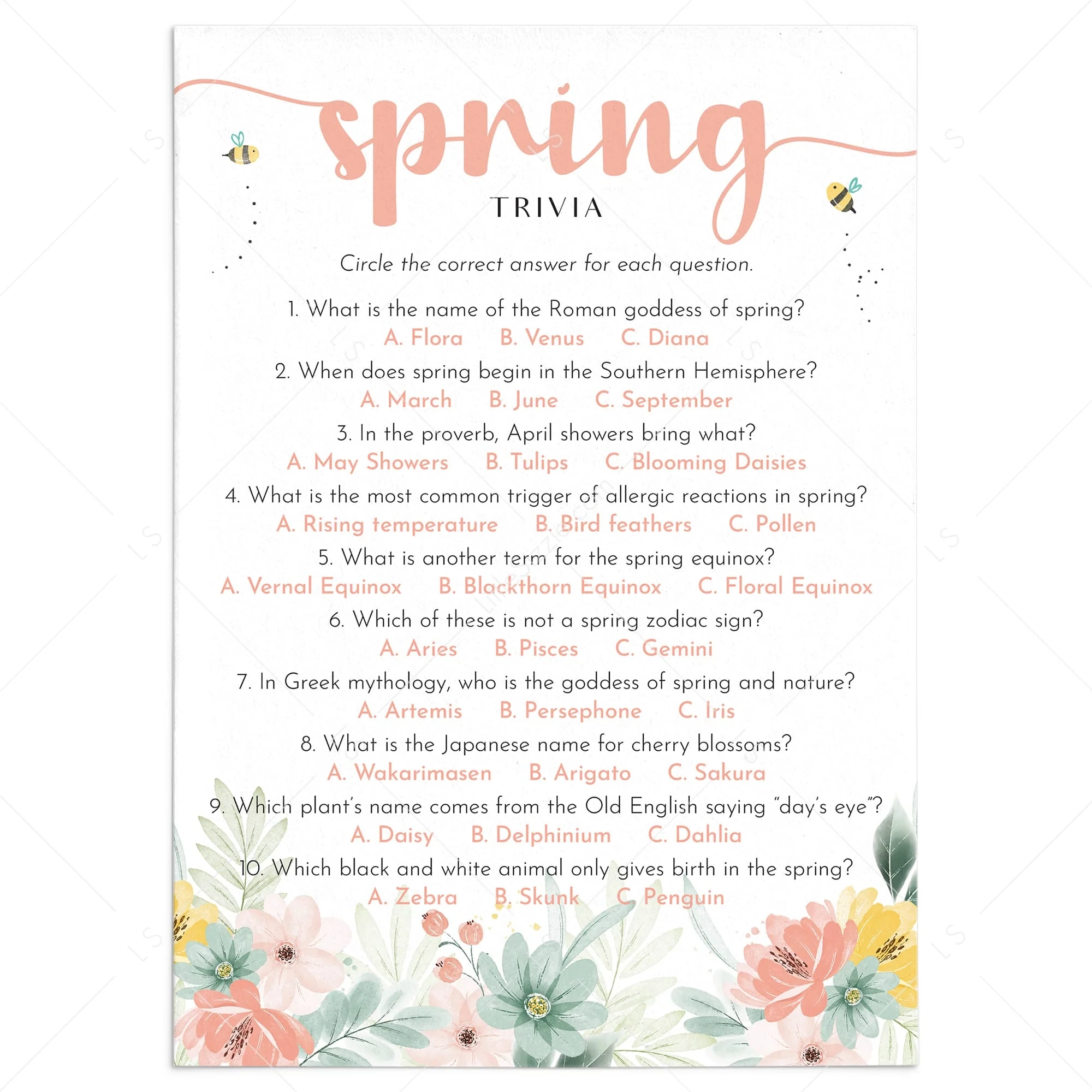 Spring Trivia Questions And Answers Printable Springtime Quiz
