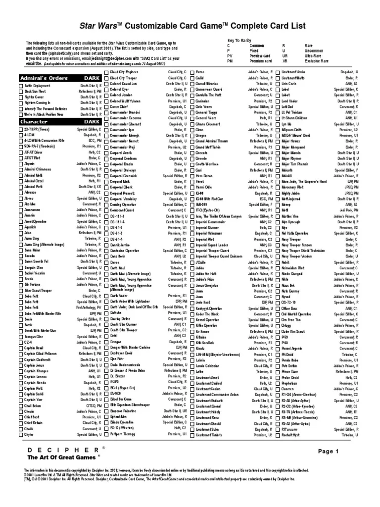 star wars ccg cards 0 complete card list premier to corruscant pdf star wars ccg cards 0 complete card list premier to corruscant pdf