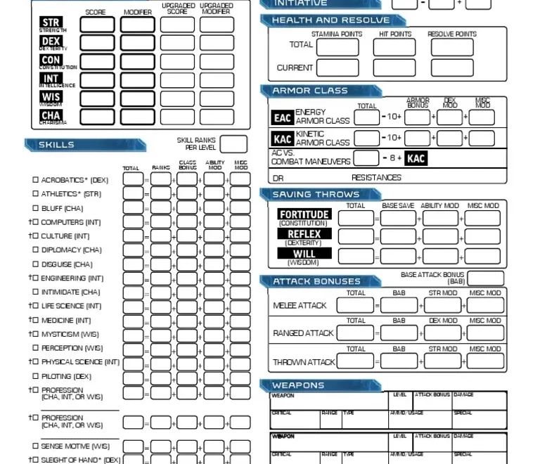 Starfinder Character Sheet PDF Role Playing Games Gaming
