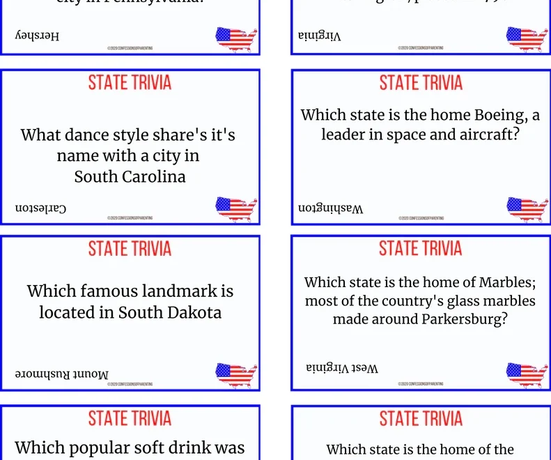 State Trivia Questions Printable