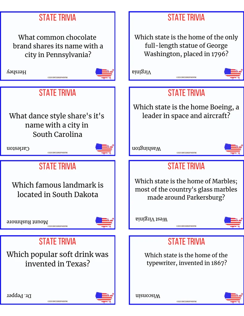 State Trivia Questions Printable