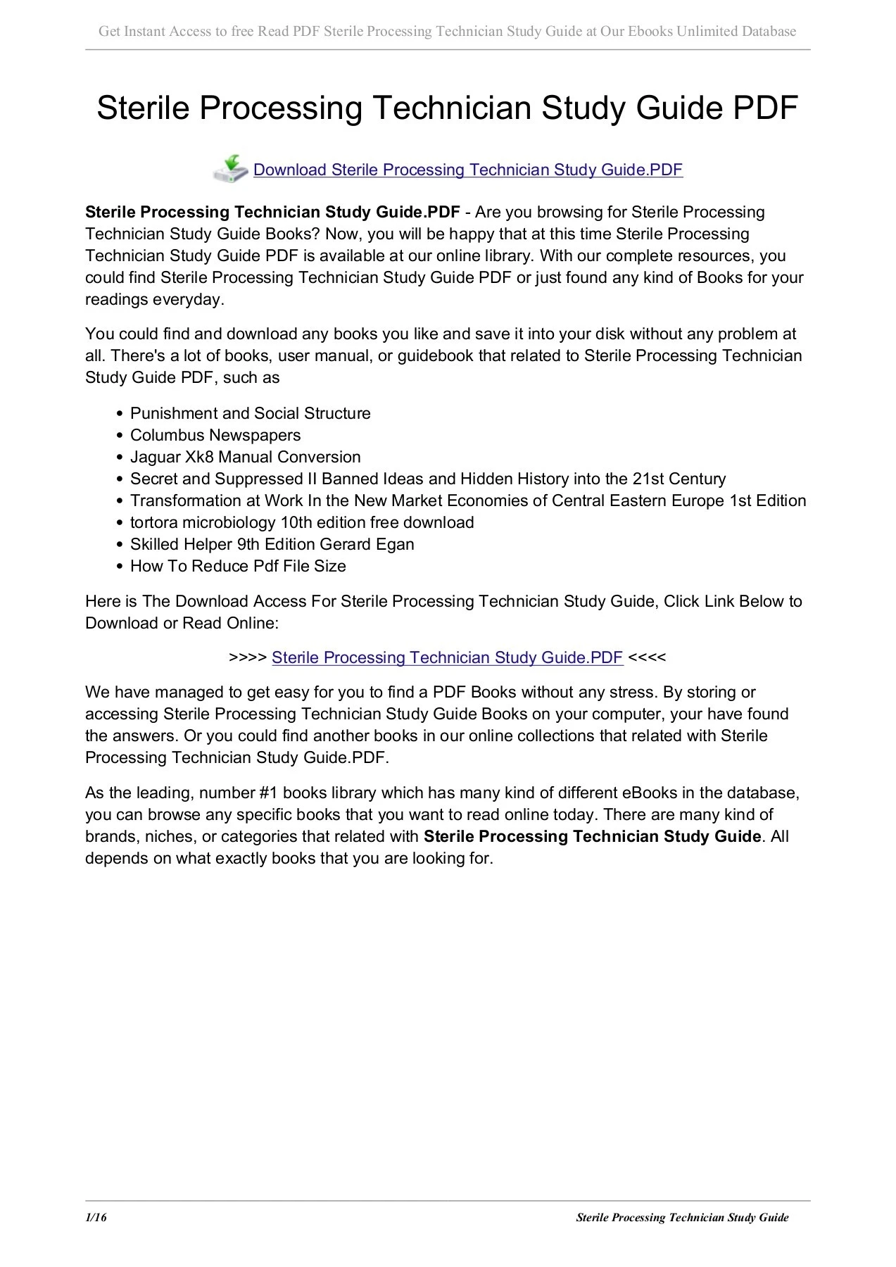 Sterile Processing Technician Study Guide Printable