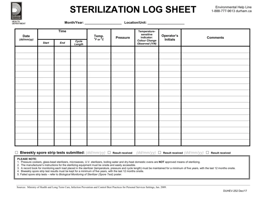 Sterilization Log Form Fill Out Printable PDF Forms Online