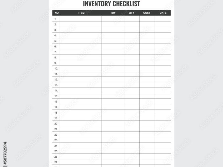 Stock Vektorgrafik Inventory Printable Inventory Checklist Item