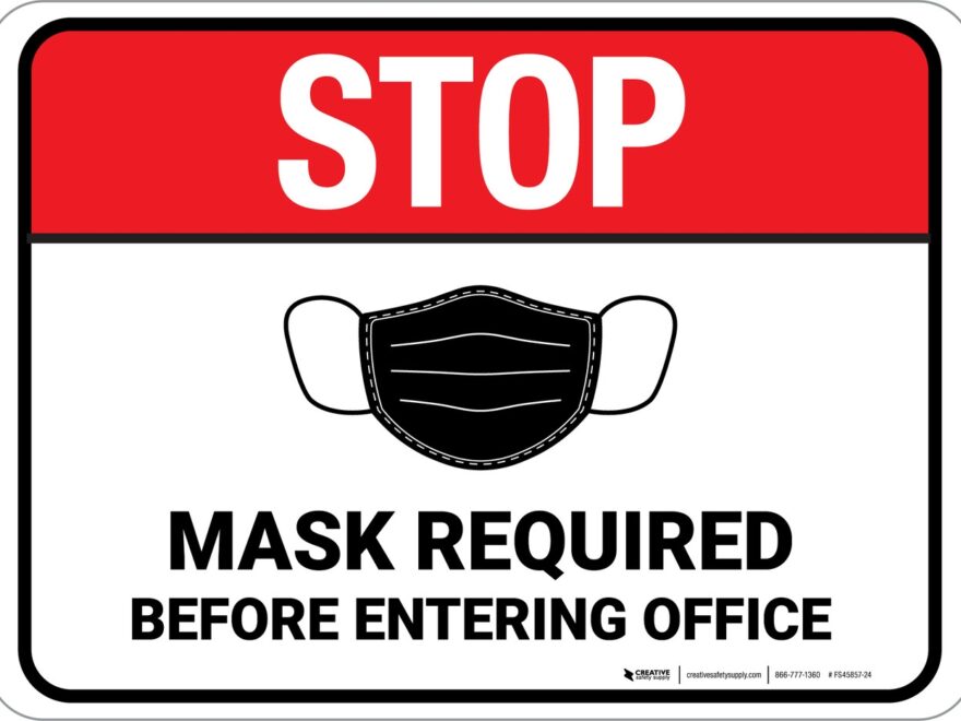 Stop Mask Required Before Entering Office Rectangular Floor Sign