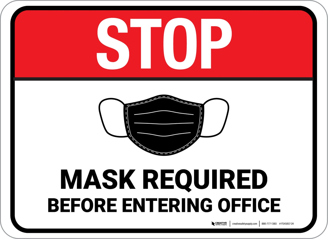Stop Mask Required Before Entering Office Rectangular Floor Sign