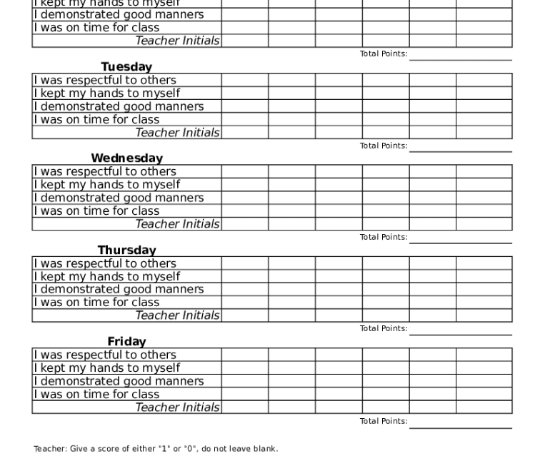 Student Behavior Sheet Form Fill Online Printable Fillable