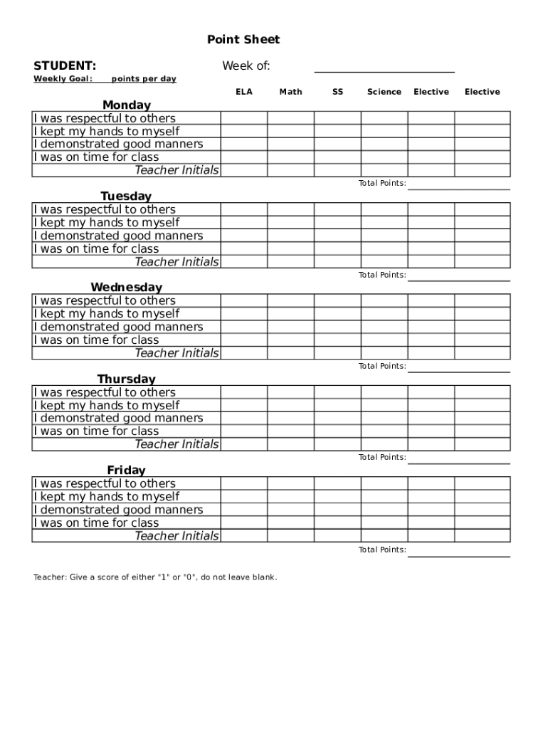 Student Behavior Sheet Form Fill Online Printable Fillable 