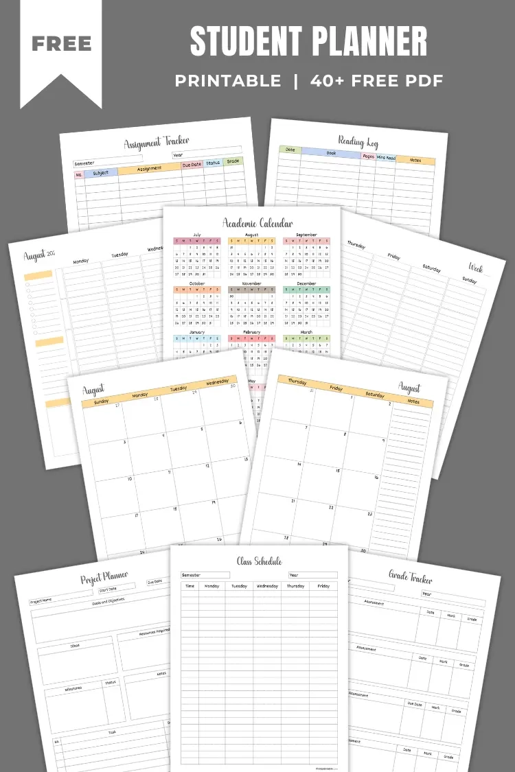 Student Planner 2025 2026 Free PDF Templates Student Planner 2025 2026 Free PDF Templates