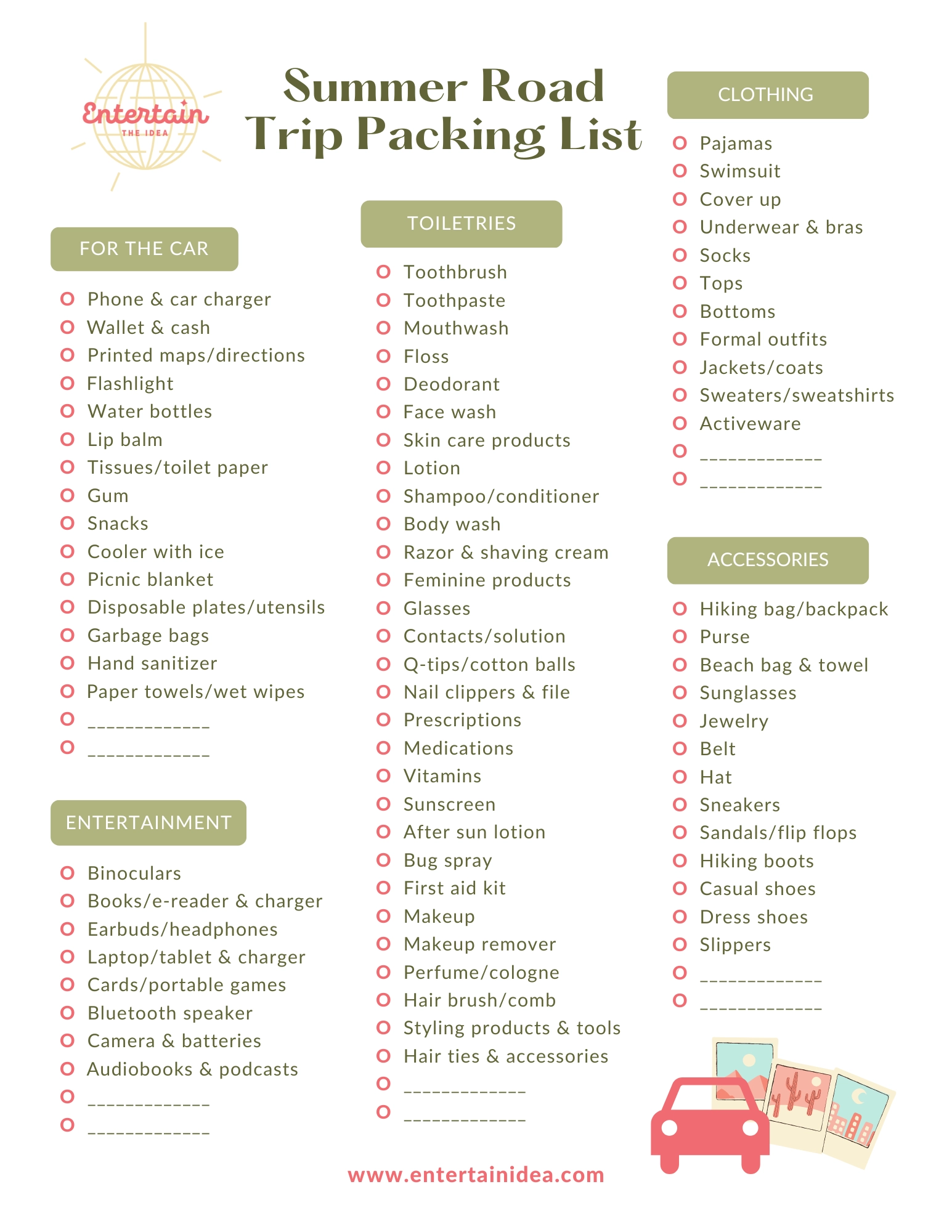 Road Trip Packing List Printable Road Trip Packing List Printable