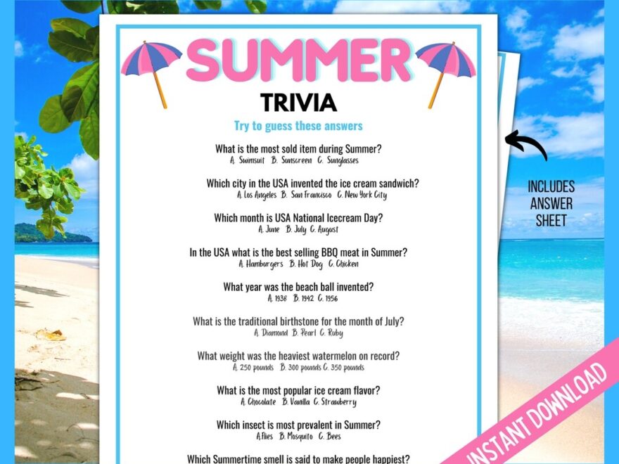 Summer Trivia Game Summer Trivia Quiz Summer Games Summer Printable Games Summer Party Games Summer Family Quiz Printable Etsy Denmark