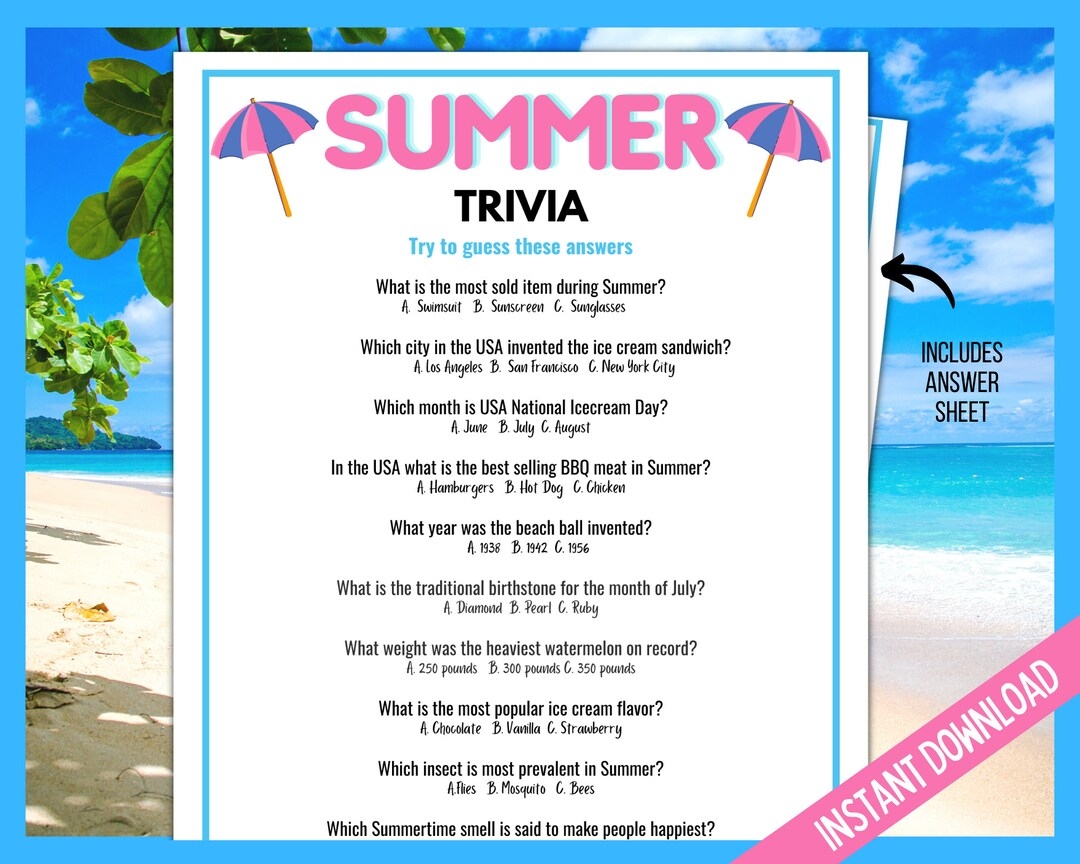 Summer Trivia Game Summer Trivia Quiz Summer Games Summer Printable Games Summer Party Games Summer Family Quiz Printable Etsy Denmark