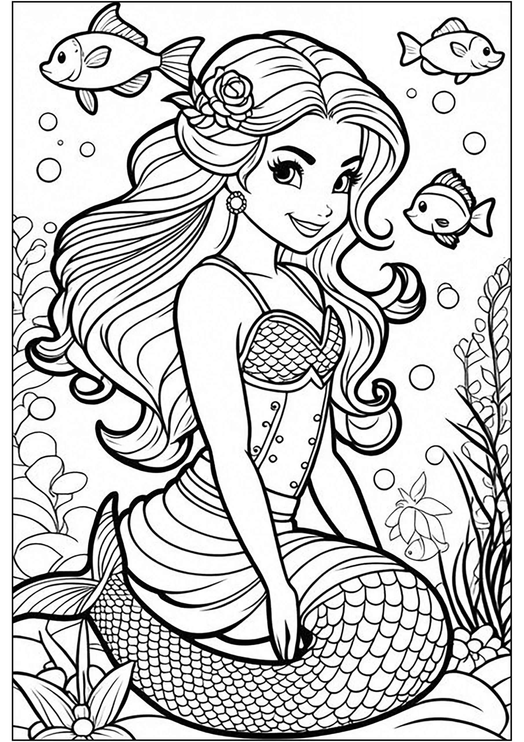superb mermaid and fish mermaid coloring pages for adults