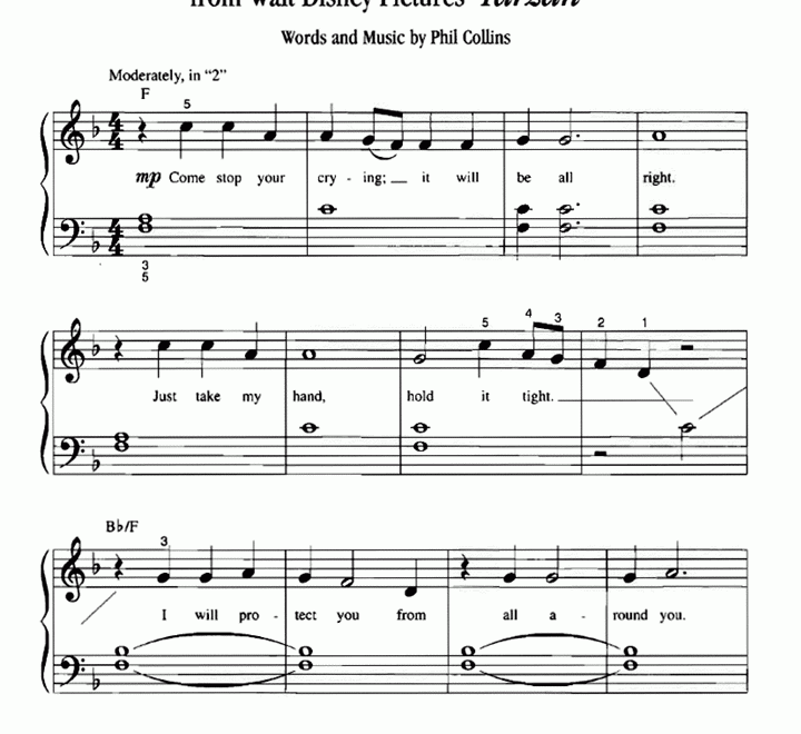 Tarzan YOU LL BE IN MY HEART Easy Piano Sheet Music Easy Sheet Music