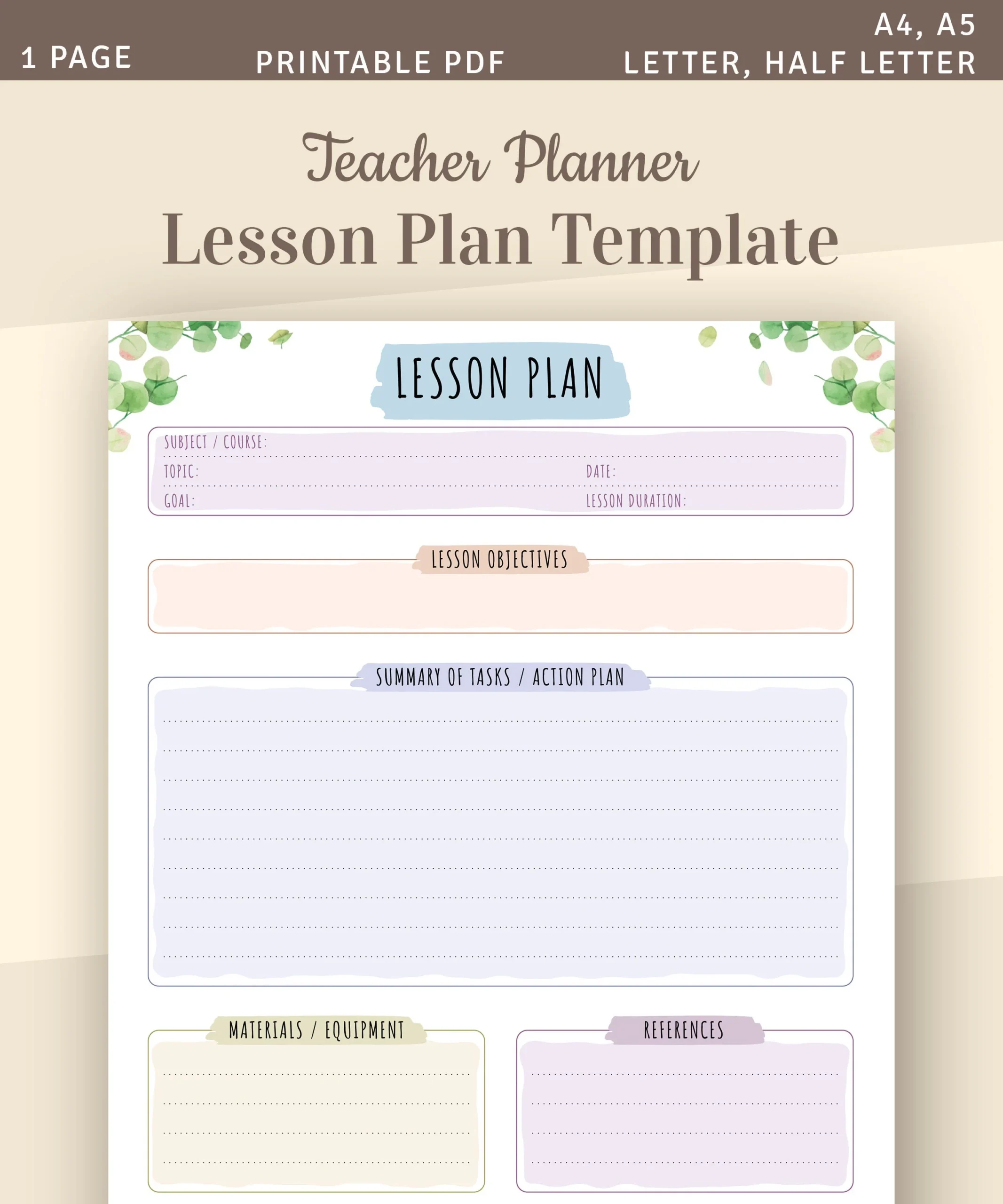 A5 Printable Lesson Planner A5 Printable Lesson Planner