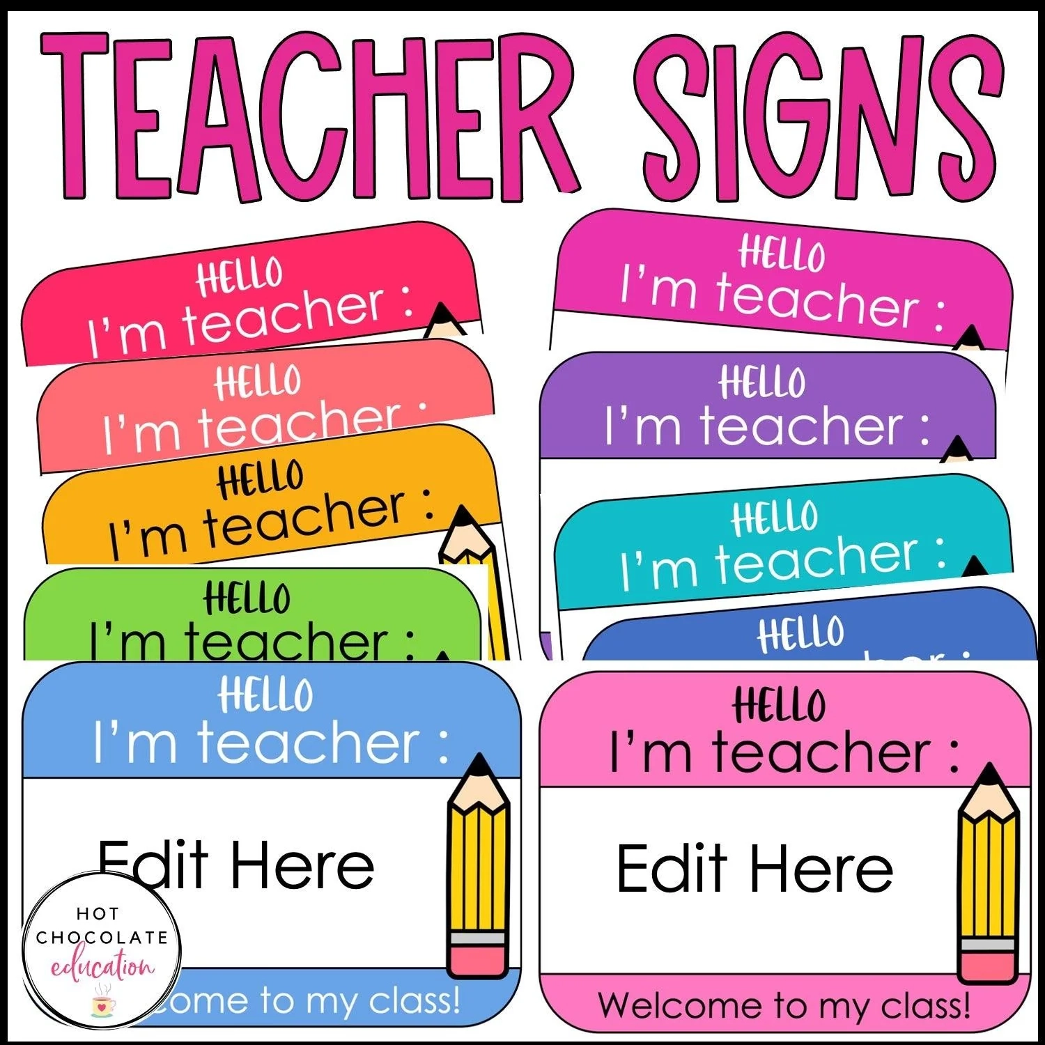 Teacher Name Posters Hello Signs For Online Teachers
