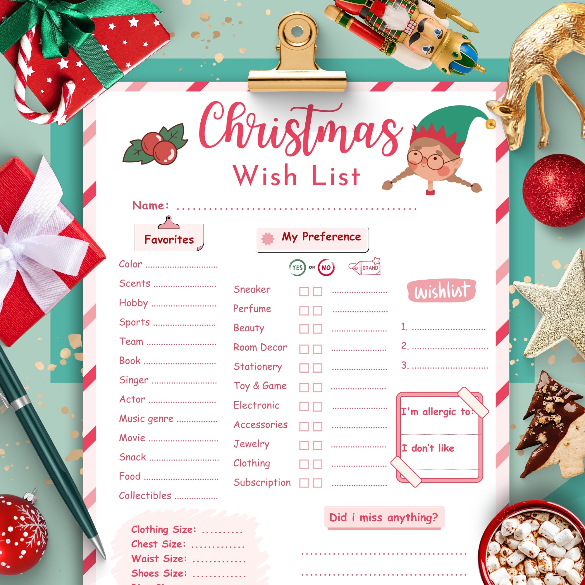 Teen Christmas Wish List Printable Christmas List Template Tween 