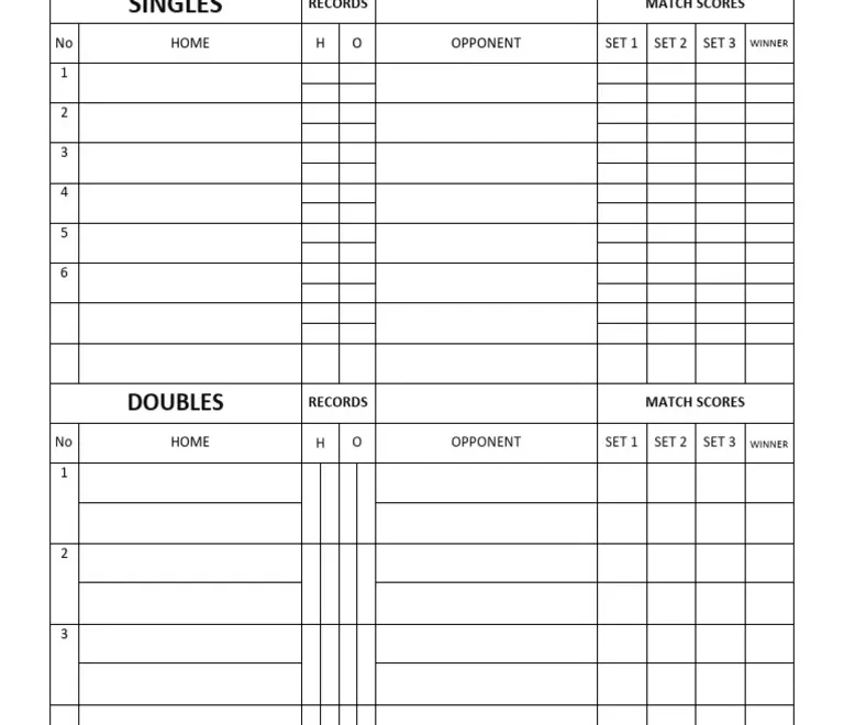 Tennis Score Sheet PDF