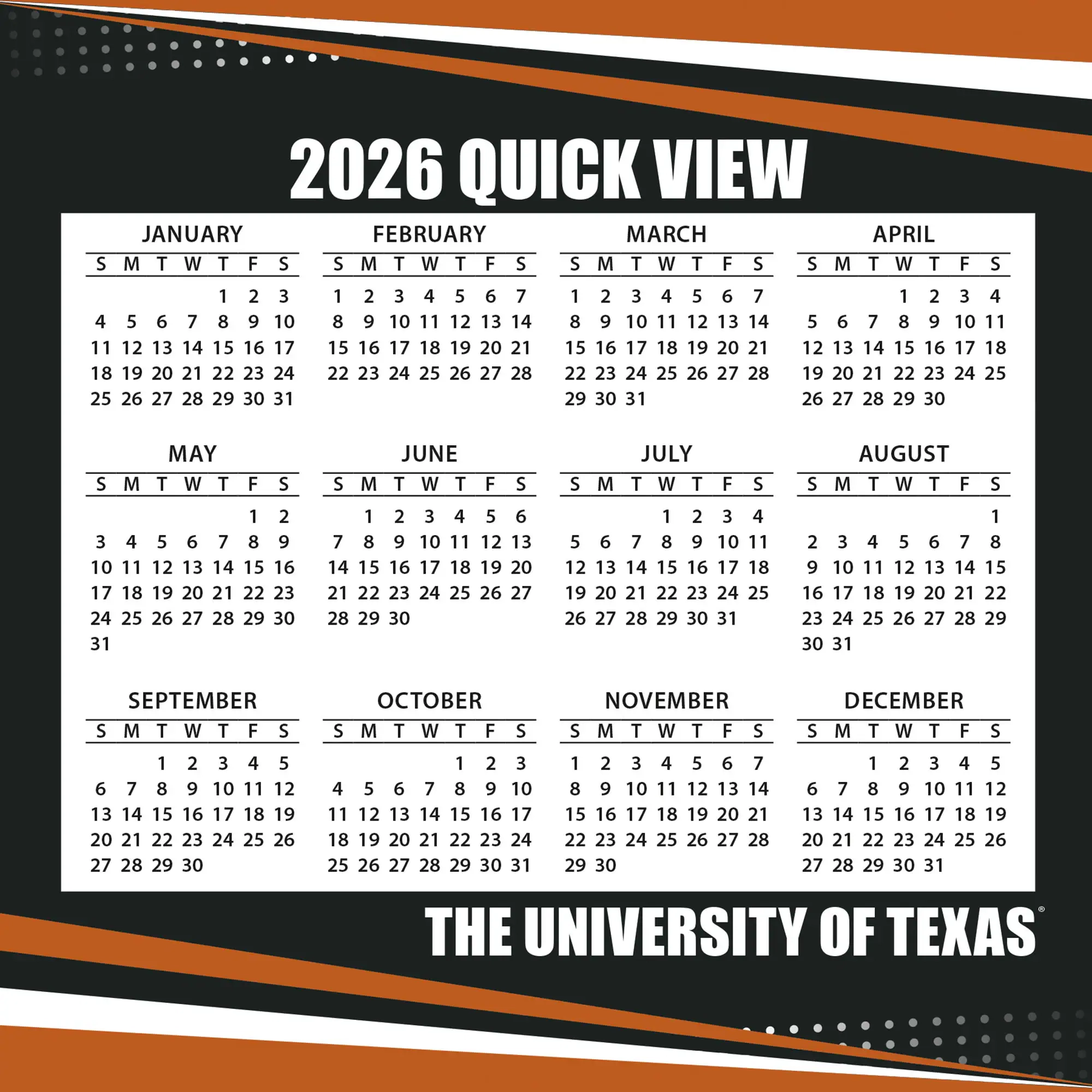 Texas Longhorns 2026 Box Calendar Texas Longhorns 2026 Box Calendar