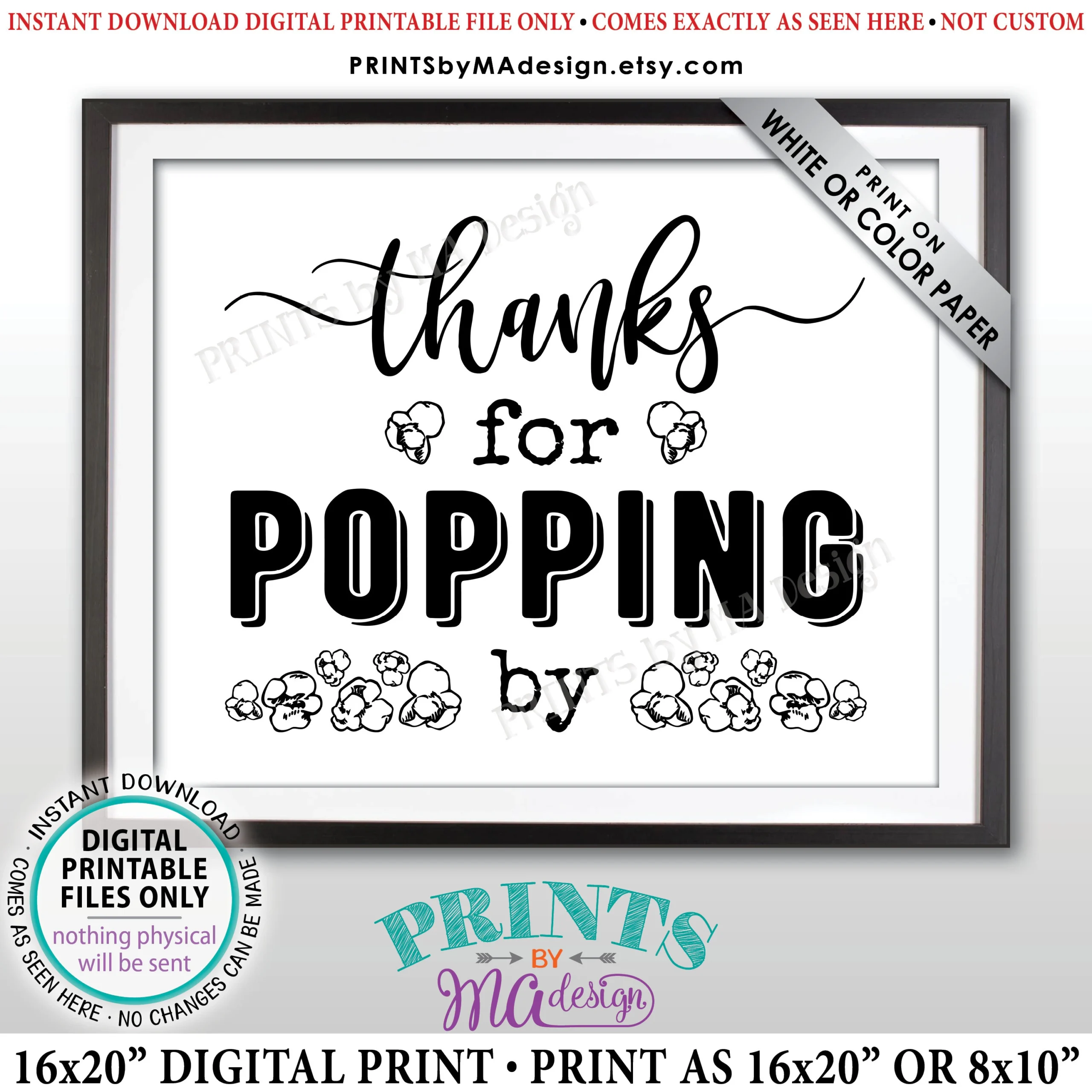 Thanks For Popping By Popcorn Sign Popcorn Bar PRINTABLE 