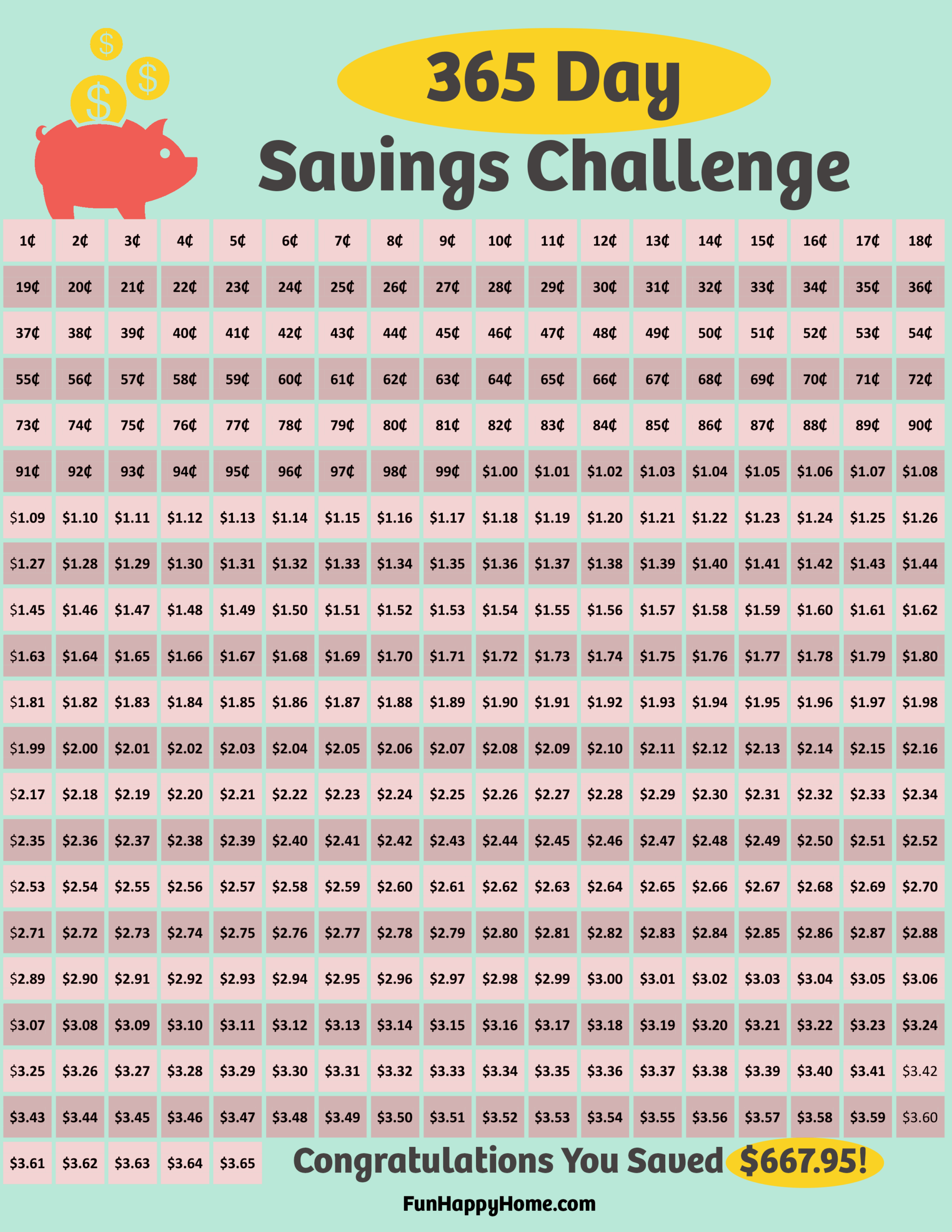 365 Day Money Challenge Printable Chart