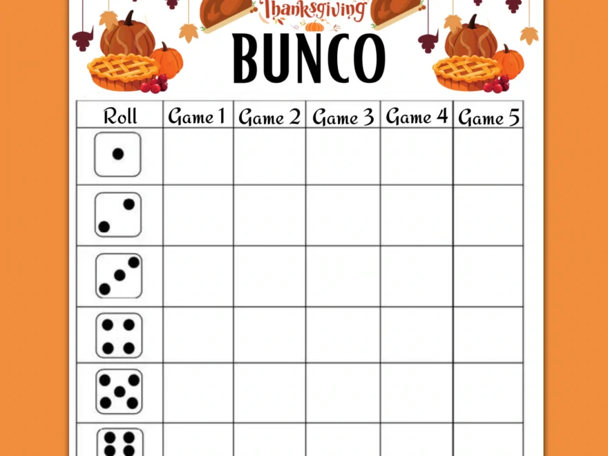 Thanksgiving Bunco Score Card Table Tally Sheet digital Download Etsy