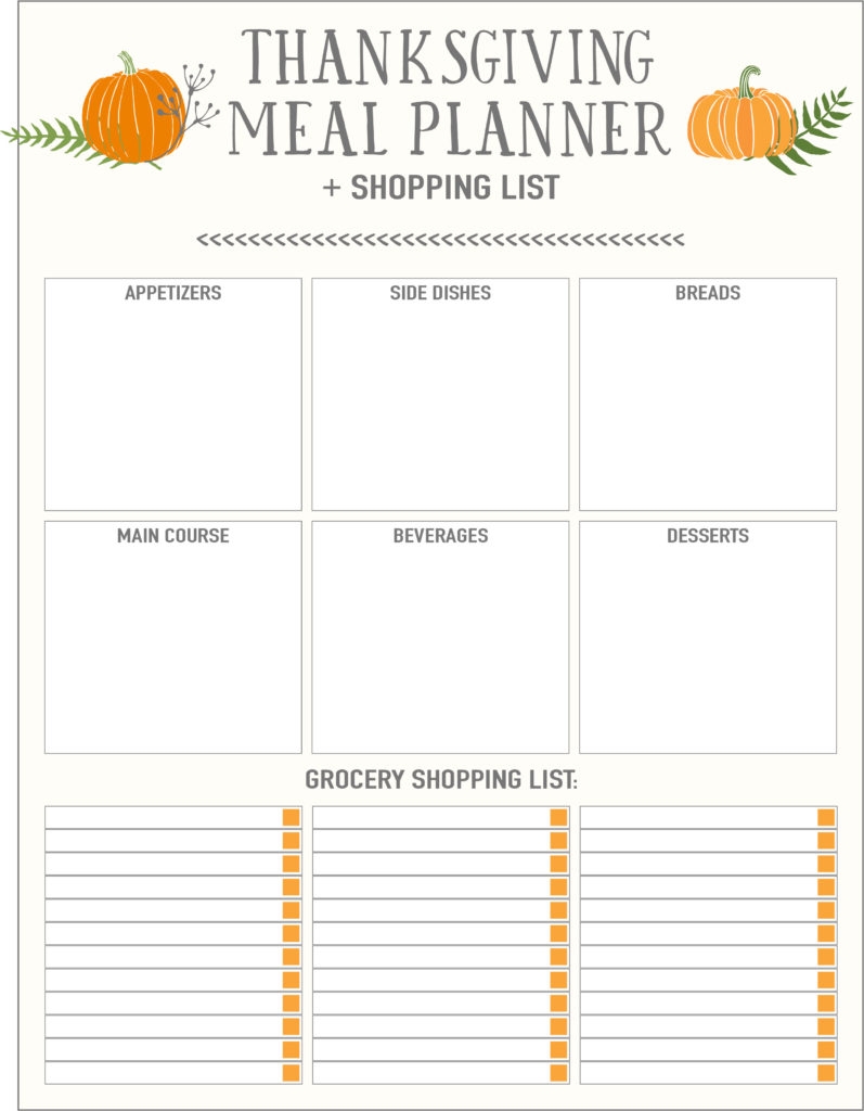Thanksgiving Meal Planners amp Shopping List Printables FREE 