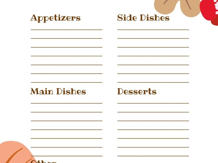 Thanksgiving Potluck Sign Up Sheet