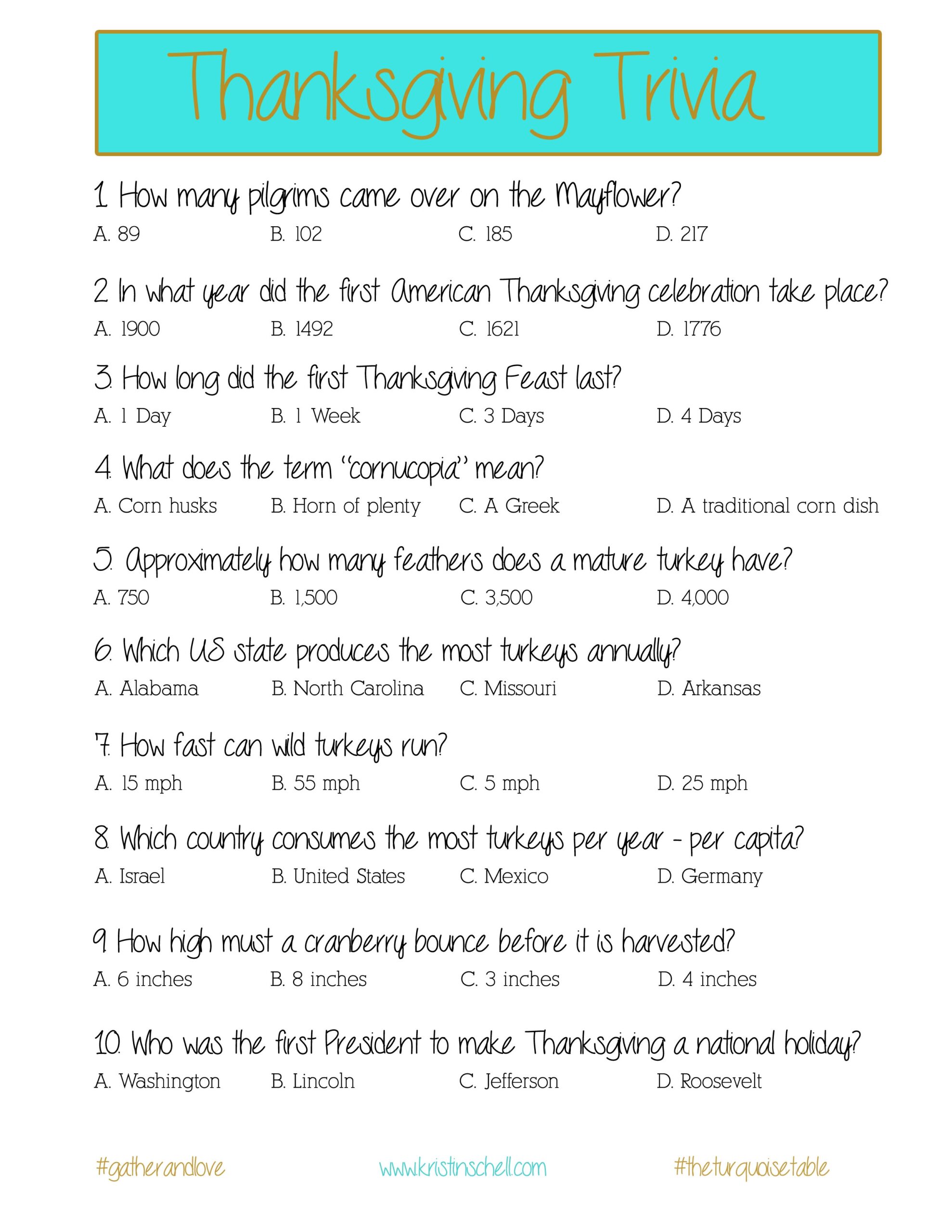 Thanksgiving Trivia a Printable For Your Gathering The Turquoise Table Thanksgiving Trivia a Printable For Your Gathering The Turquoise Table