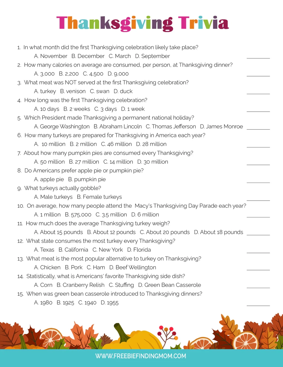 Free Printable Thanksgiving Trivia Questions Free Printable Thanksgiving Trivia Questions