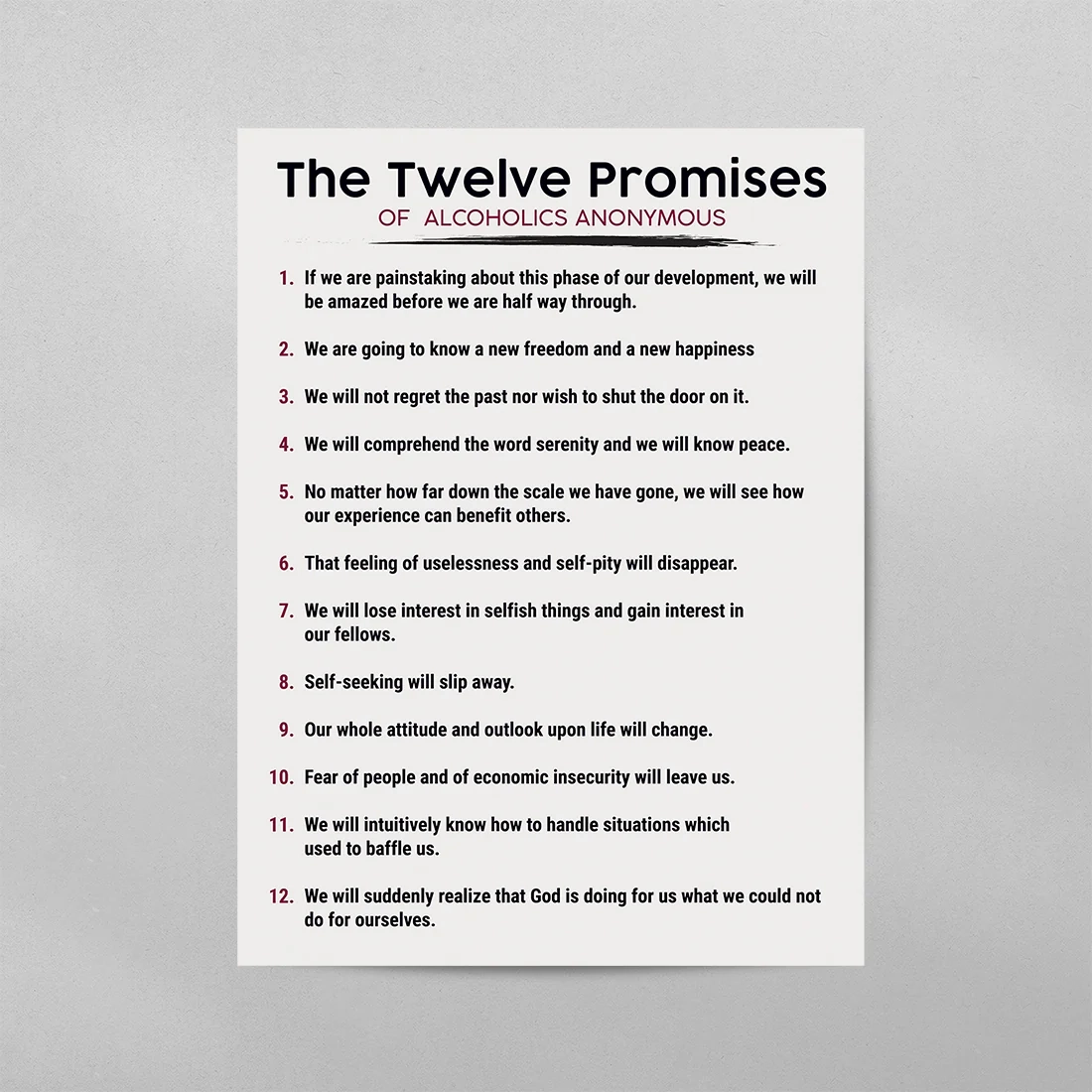 The 12 Promises Of AA Poster