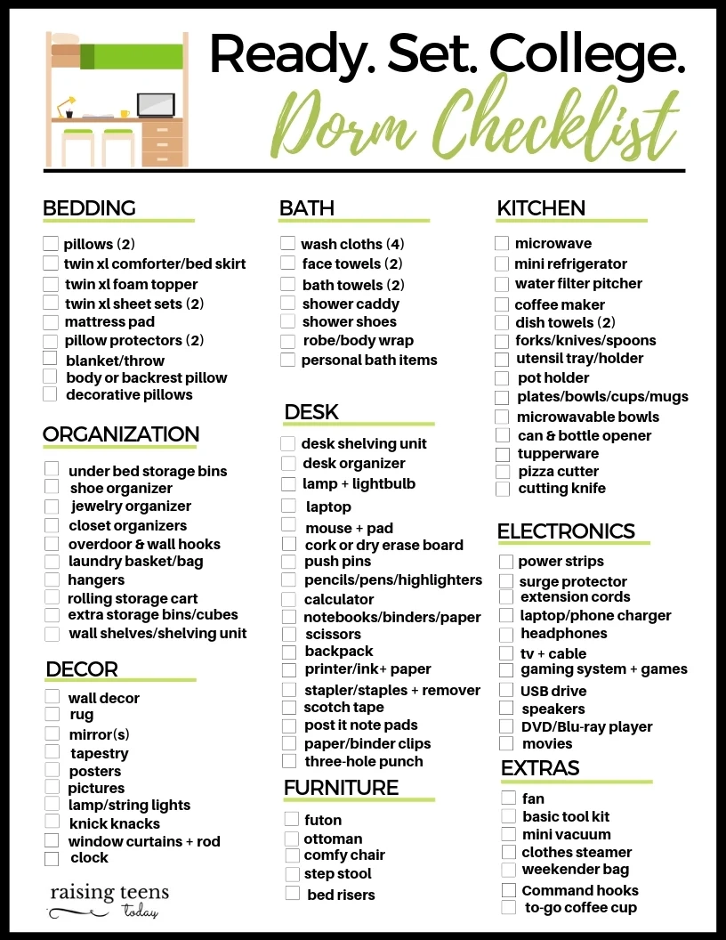 The Best College Dorm Checklist FREE Printable Raising Teens Today