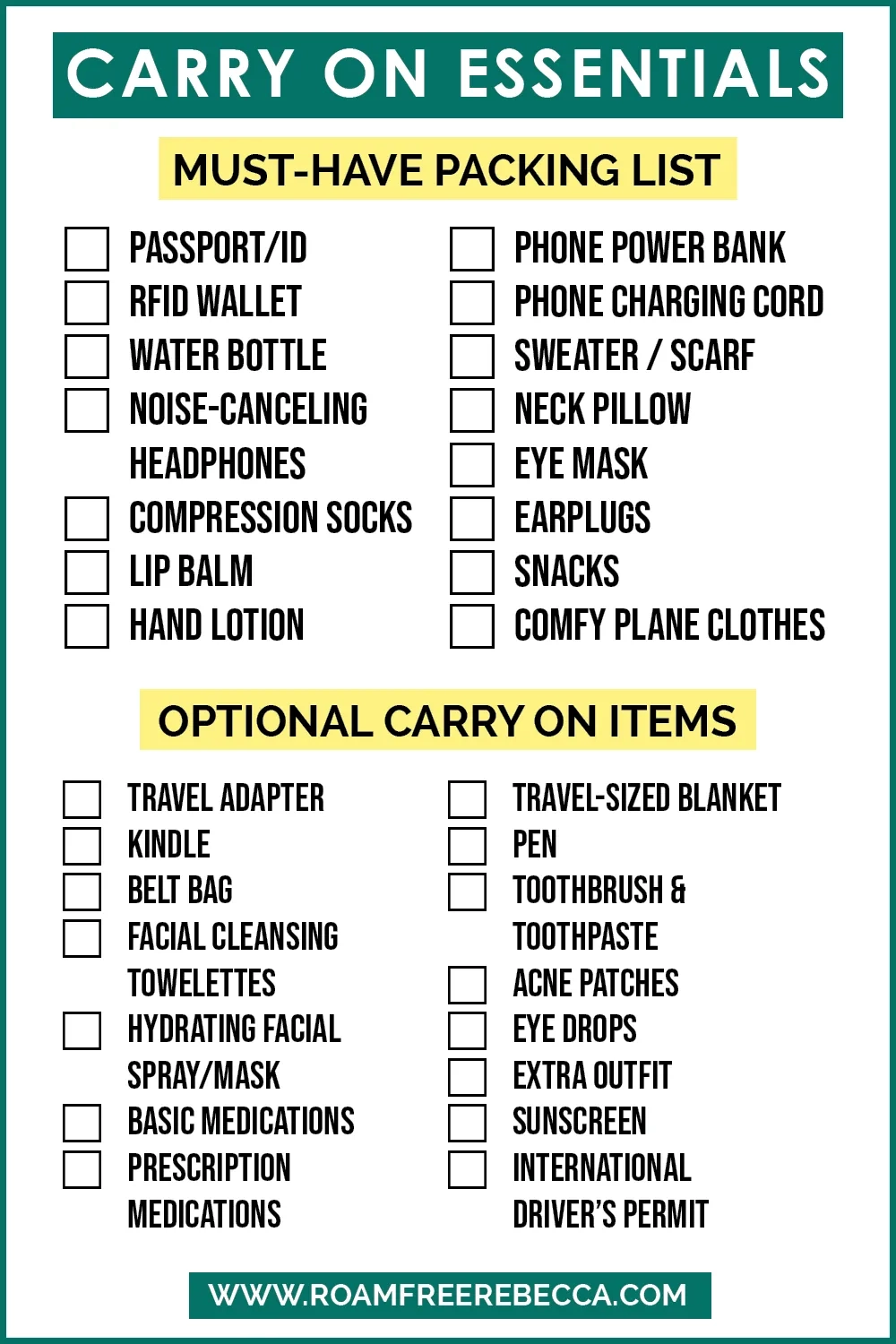 Printable Vacation And Airplane Packing List Printable Vacation And Airplane Packing List