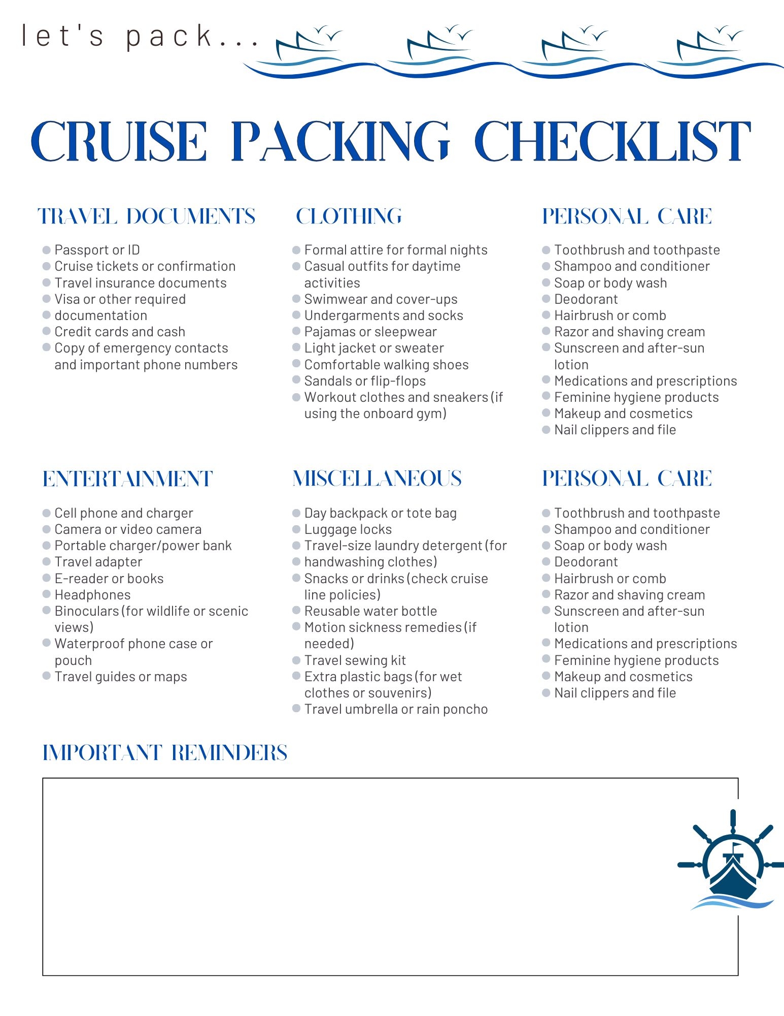 Printable Cruise Paking List Printable Cruise Paking List