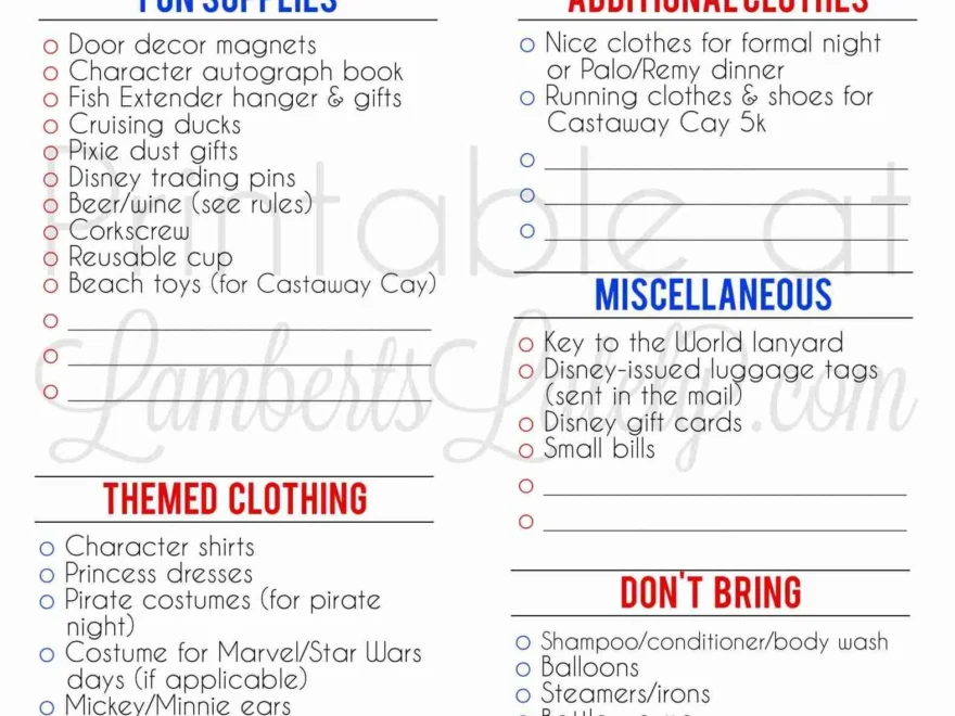 The Ultimate Disney Cruise Packing List Free Printable Lamberts Lately