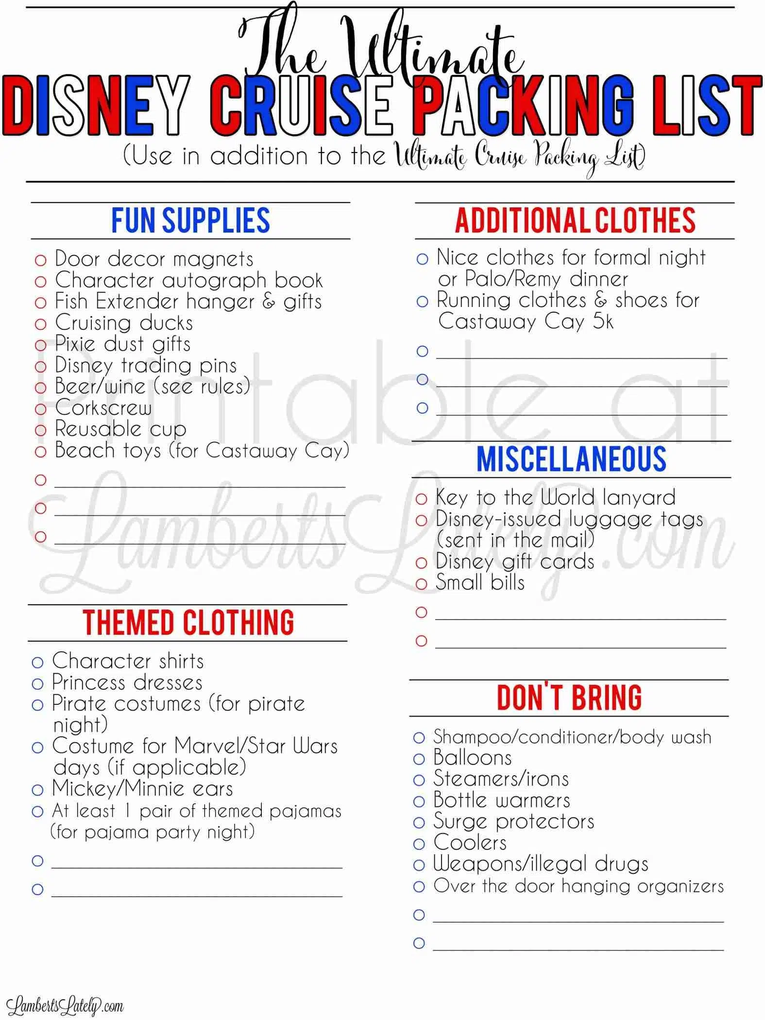 The Ultimate Disney Cruise Packing List Free Printable Lamberts Lately The Ultimate Disney Cruise Packing List Free Printable Lamberts Lately
