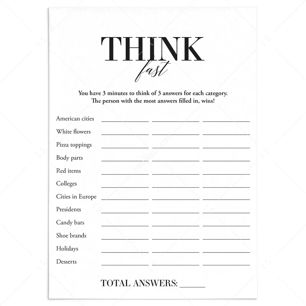 Think Fast Icebreaker Game Printable
