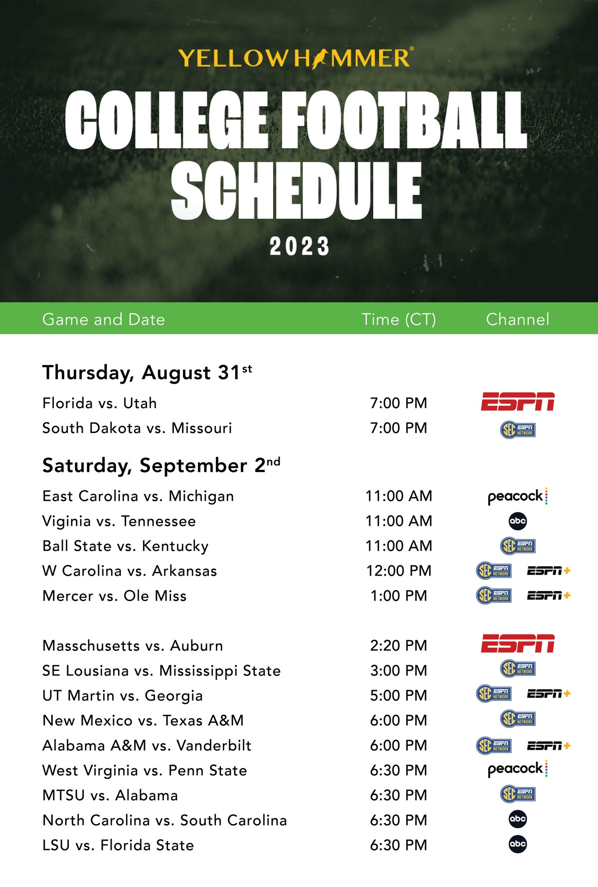 Printable College Football Tv Schedule Printable College Football Tv Schedule