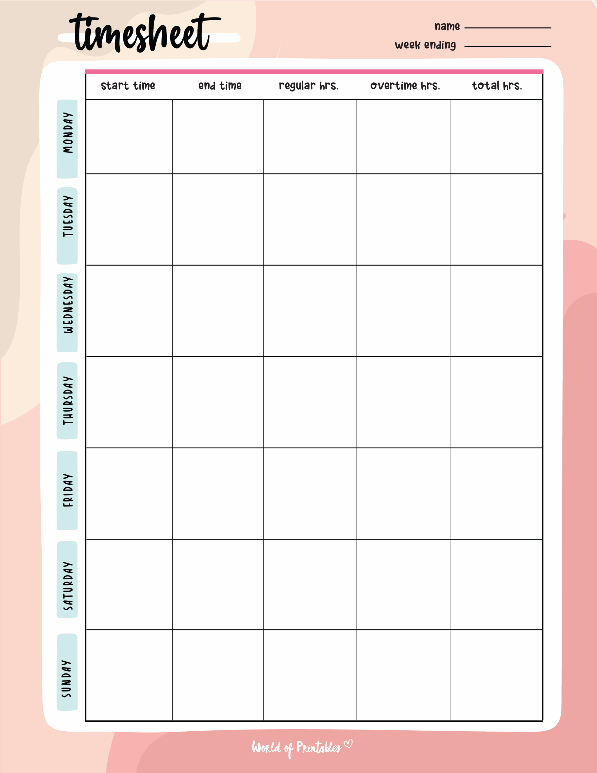 timesheet templates world of printables