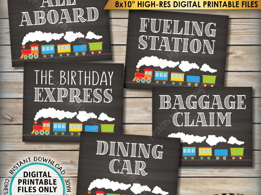 Train Birthday Signs Train Theme Birthday All Aboard The Birthday Express Dining Car Fueling Station PRINTABLE 8x10 Instant Downloads Etsy