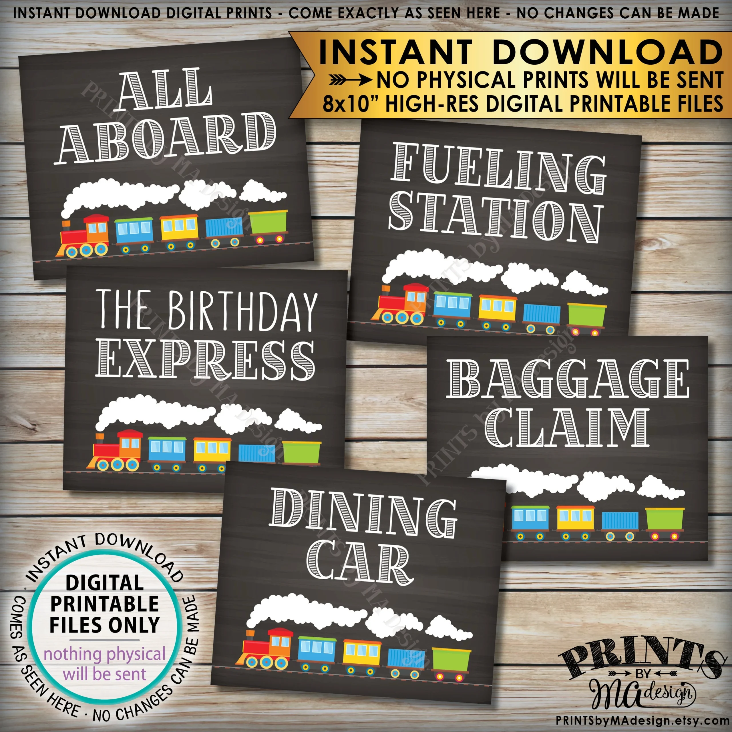 Train Birthday Signs Train Theme Birthday All Aboard The Birthday Express Dining Car Fueling Station PRINTABLE 8x10 Instant Downloads Etsy