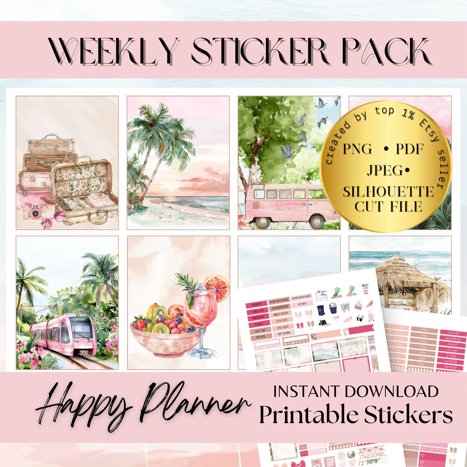 Travel HAPPY PLANNER Stickers Trip Sticker Sheet Classic Happy Planner Stickers Printable Planner Stickers Cricut Stickers Cutfiles Etsy