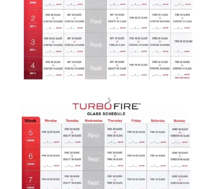 TurboFire 20 Week Class Schedule PDF PDF