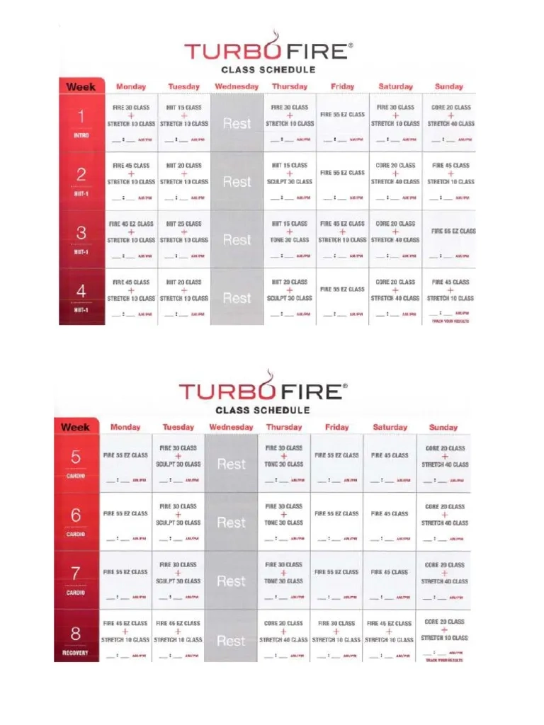 TurboFire 20 Week Class Schedule PDF PDF TurboFire 20 Week Class Schedule PDF PDF