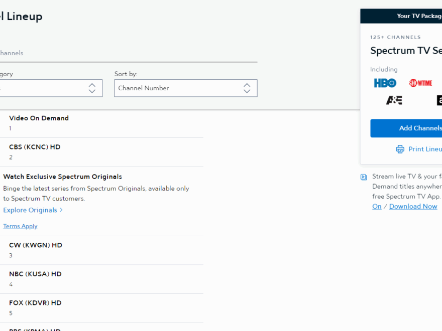 TV Channel Lineup Spectrum Support