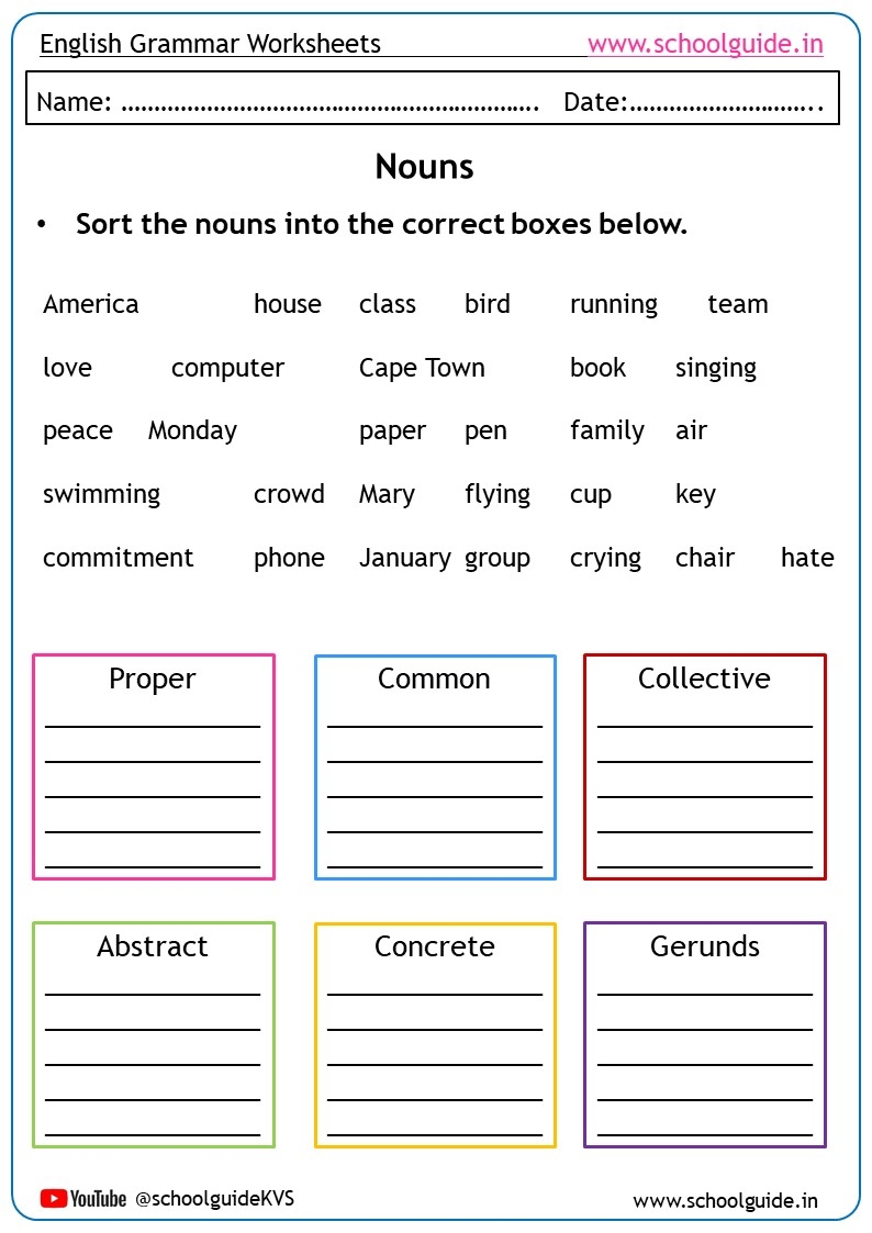 Types Of Nouns Worksheets